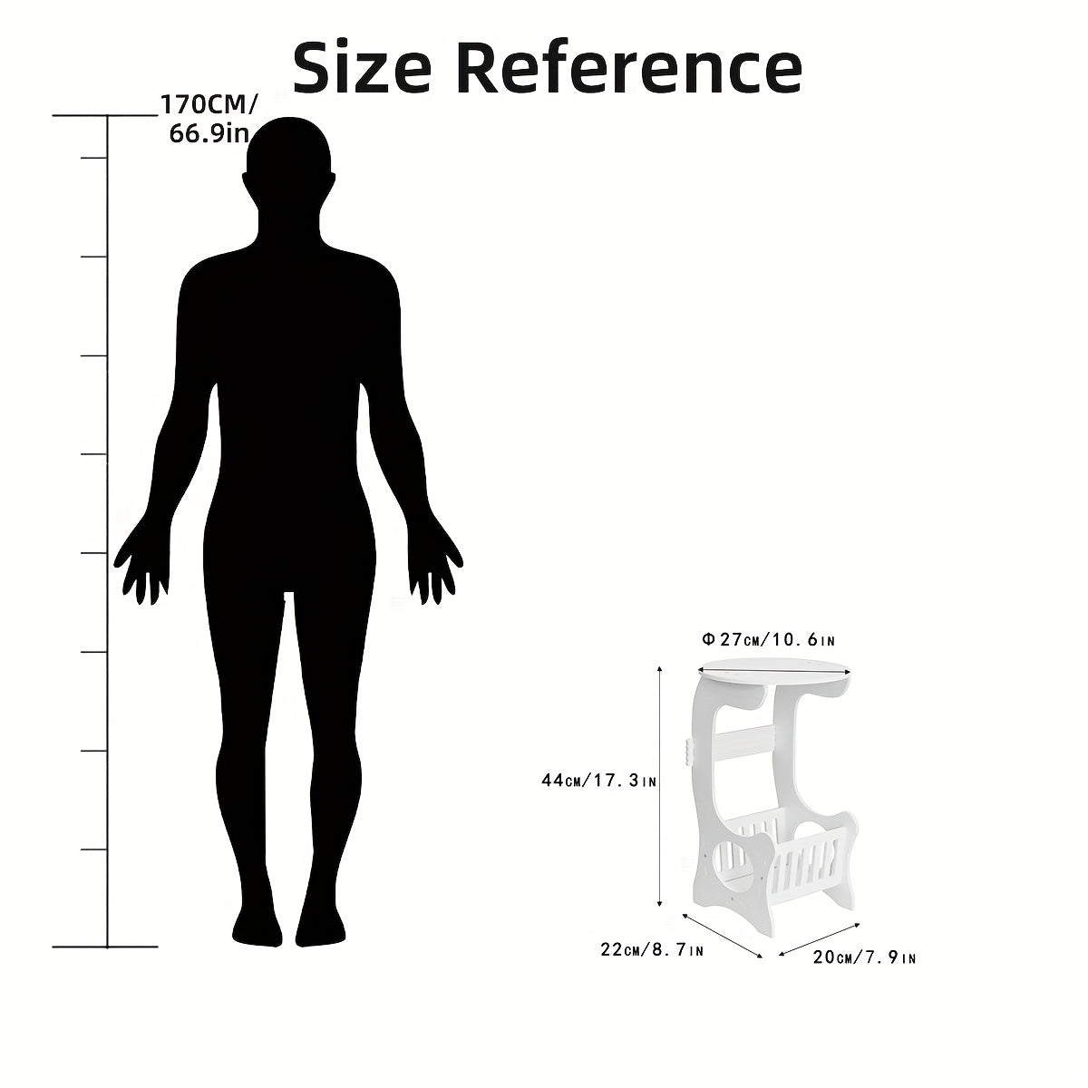 Smart Bedside Table, Portable Bedside Table, Height: 17.72 Inches. White Plastic Round Bedside Table with Magazine Rack, Portable Mini Bedside Table, Suitable for Home Use, 5 Functions, Can Hold Books, Data Cables, Water Cups, Mobile Phones, Tissues