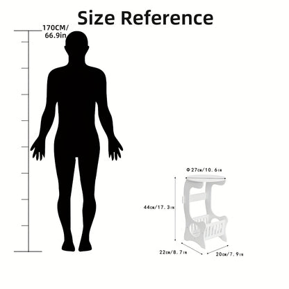 Smart Bedside Table, Portable Bedside Table, Height: 17.72 Inches. White Plastic Round Bedside Table with Magazine Rack, Portable Mini Bedside Table, Suitable for Home Use, 5 Functions, Can Hold Books, Data Cables, Water Cups, Mobile Phones, Tissues