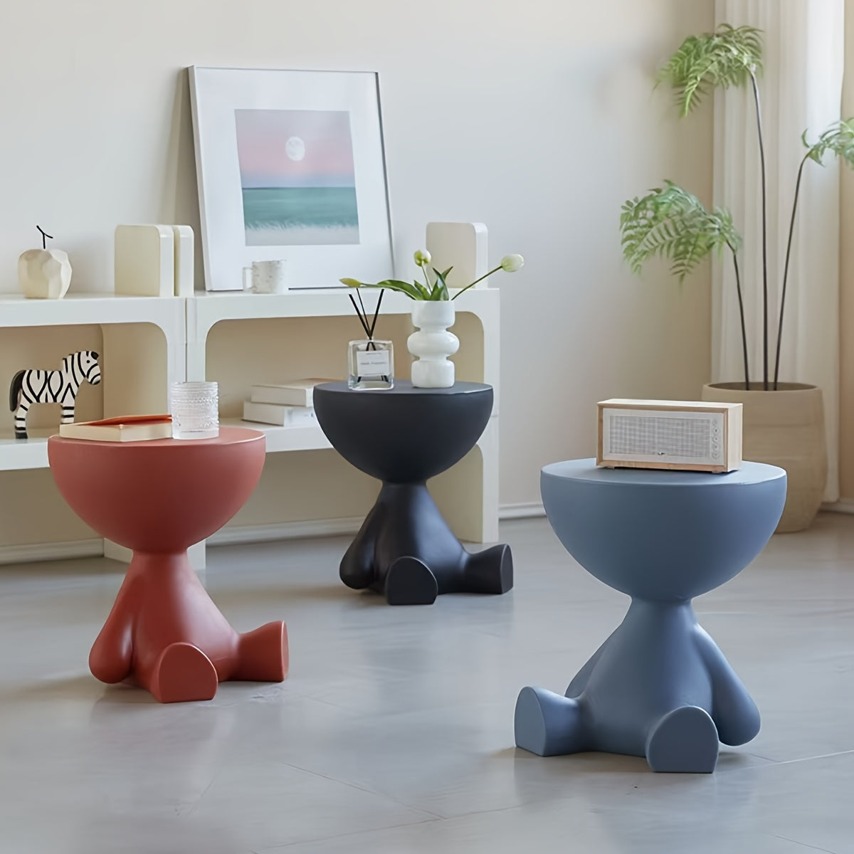 Modern | Multifunctional 1pc Modern Creative Bear-shaped Plastic Bedside Table | Multifunctional, Easy Assembly | White, Suitable for Living Room and Bedroom Storage