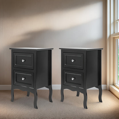 Pastoral Style Double Drawer Bedside Table - Cost-Effective, Density Board, Painted Surface | White, Black, Blue, Pink, Brown, Grey Color Options
