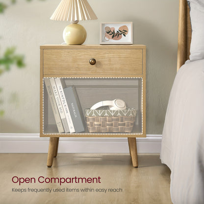 Space-Saving Nightstand with Drawer - Versatile Bedside Table with Open Compartment, Pine Wood Legs for Living Room & Bedroom Storage, Shower Caddies, Valentines Decorations Home Decor Furniture for Home and Mother's Day Decorations for Home