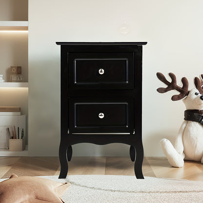 Pastoral Style Double Drawer Bedside Table - Cost-Effective, Density Board, Painted Surface | White, Black, Blue, Pink, Brown, Grey Color Options
