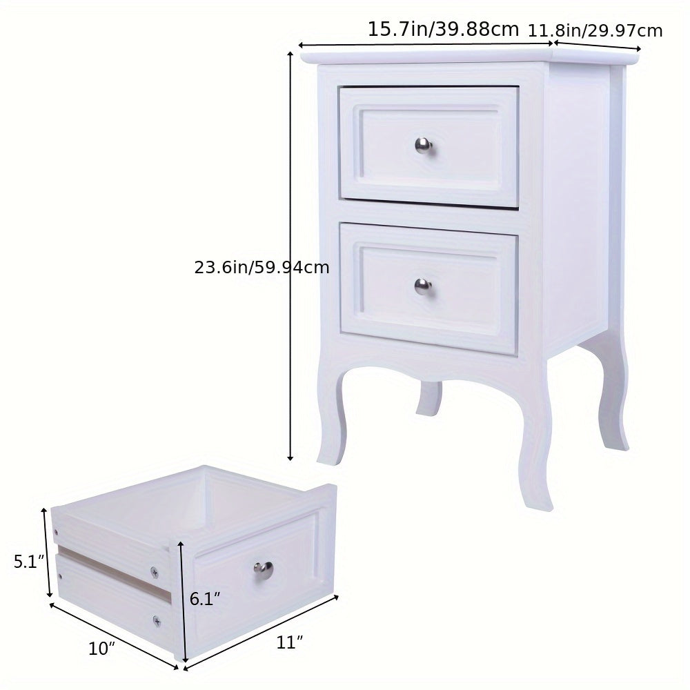 Pastoral Style Double Drawer Bedside Table - Cost-Effective, Density Board, Painted Surface | White, Black, Blue, Pink, Brown, Grey Color Options
