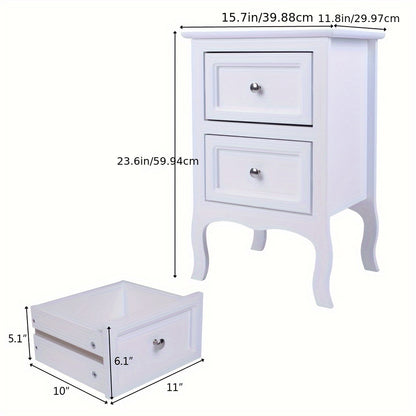 Pastoral Style Double Drawer Bedside Table - Cost-Effective, Density Board, Painted Surface | White, Black, Blue, Pink, Brown, Grey Color Options