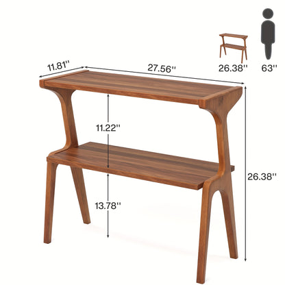 2-Tier End Table for Living Room, Farmhouse Slim Sofa Side Table with Wood Legs, Modern Tall End Table with Storage Shelf, Narrow Long Bedside Table, Nightstand for Bedroom, Living Room, Home Office, Walnut