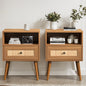 Rattan Nightstand with Charge Boho Rattan Nightstand - Wicker Stand with Drawer and Charge Station - Modern Bedside Table End Table