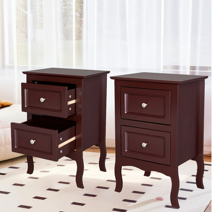 Pastoral Style Double Drawer Bedside Table - Cost-Effective, Density Board, Painted Surface | White, Black, Blue, Pink, Brown, Grey Color Options
