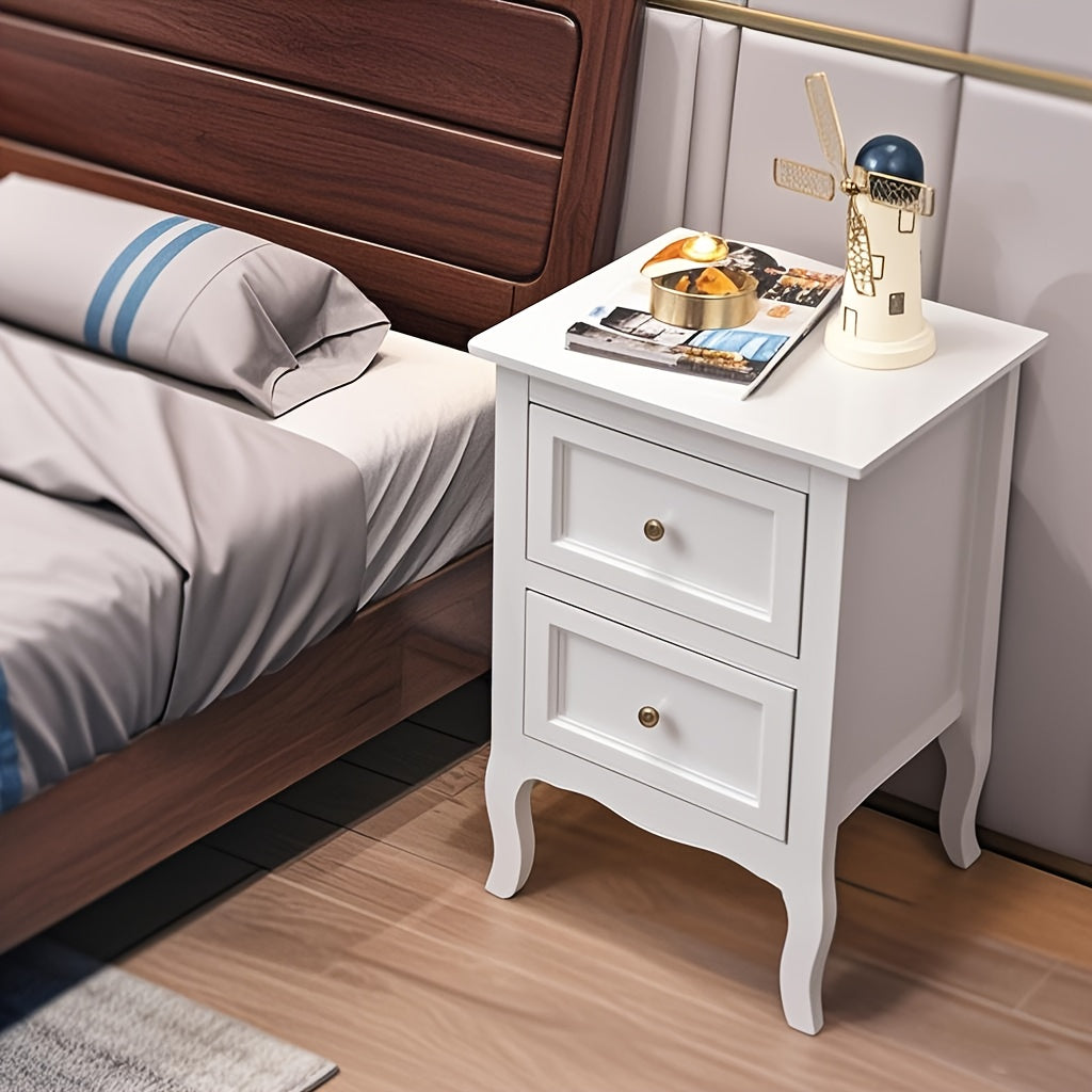 Pastoral Style Double Drawer Bedside Table - Cost-Effective, Density Board, Painted Surface | White, Black, Blue, Pink, Brown, Grey Color Options