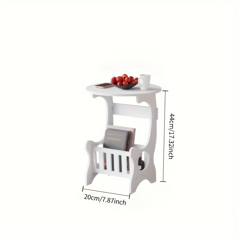 Smart Bedside Table, Portable Bedside Table, Height: 17.72 Inches. White Plastic Round Bedside Table with Magazine Rack, Portable Mini Bedside Table, Suitable for Home Use, 5 Functions, Can Hold Books, Data Cables, Water Cups, Mobile Phones, Tissues