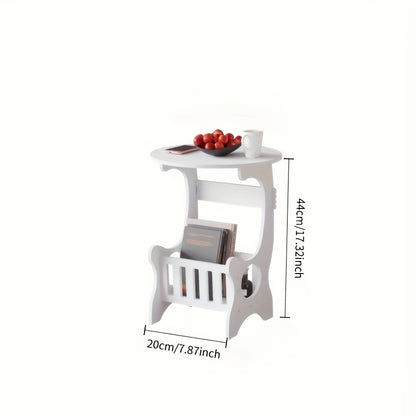 Smart Bedside Table, Portable Bedside Table, Height: 17.72 Inches. White Plastic Round Bedside Table with Magazine Rack, Portable Mini Bedside Table, Suitable for Home Use, 5 Functions, Can Hold Books, Data Cables, Water Cups, Mobile Phones, Tissues